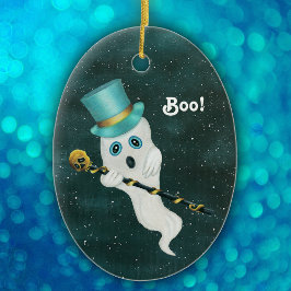 Ghost in Starry-Night-Sky-Top-Hat-Skull verkleidet Keramik Ornament