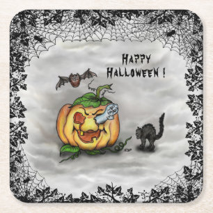 Ghost , Katze , Bat and Pumpkin , Glückliches Hal Rechteckiger Pappuntersetzer