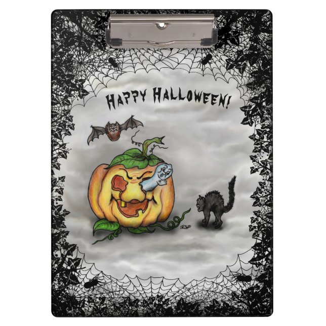 Ghost , Katze , Bat and Pumpkin , Glückliches Hall Klemmbrett (Vorderseite)