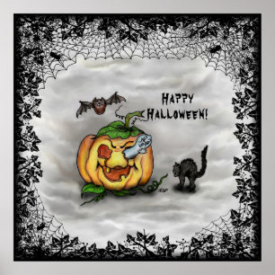 Ghost , Katze , Bat and Pumpkin , Glückliches Hall Poster