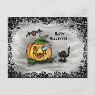 Ghost , Katze , Bat and Pumpkin , Glückliches Hall Postkarte