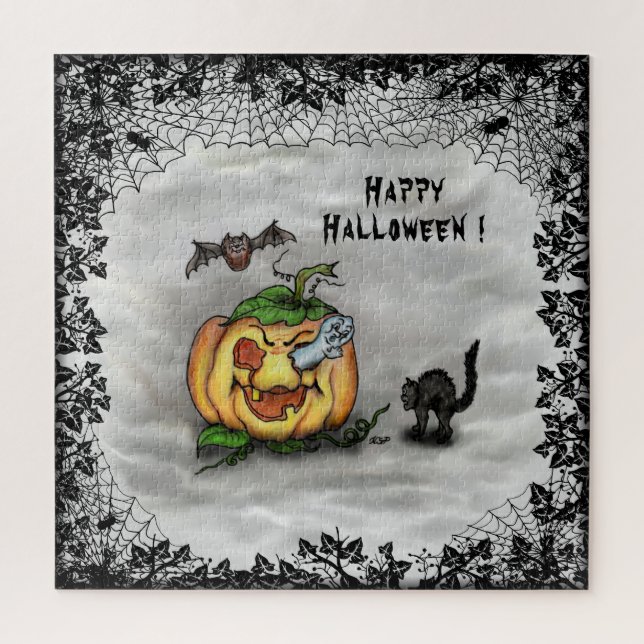 Ghost , Katze , Bat and Pumpkin , Glückliches Hall Puzzle (Vertikal)