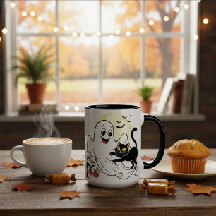 Ghost Kitten Funny Halloween Geschenk- Retro Hallo Zweifarbige Tasse