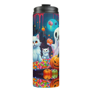 Ghost Kitten Pumpkin Candy Halloween Thermosbecher