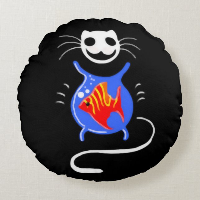 Ghost Kitty Cat Round Cushion Rundes Kissen (Vorderseite)