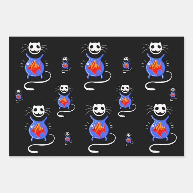 Ghost Kitty Cat Wrapping Paper Set Geschenkpapier Set (Vorderseite)