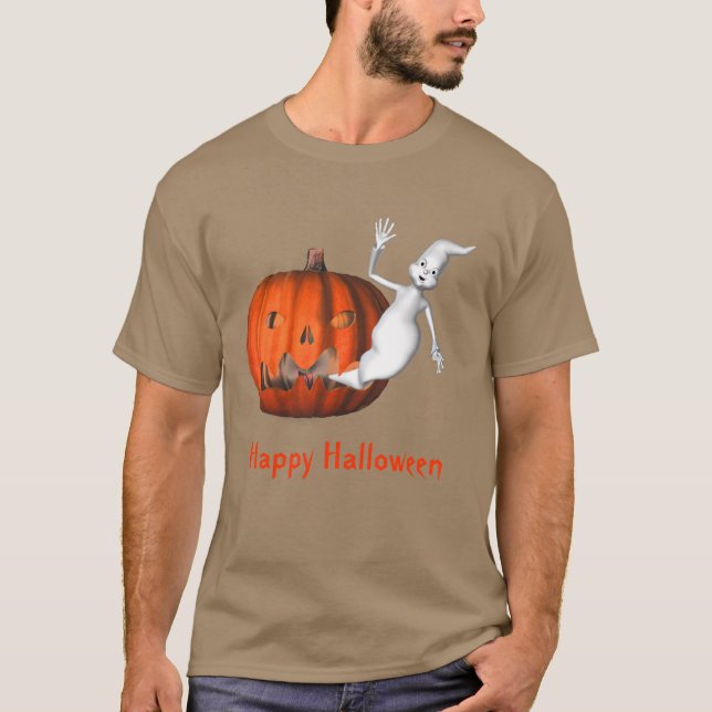 Ghost Kürbislaterne Funny Halloween T-Shirt (Vorderseite)