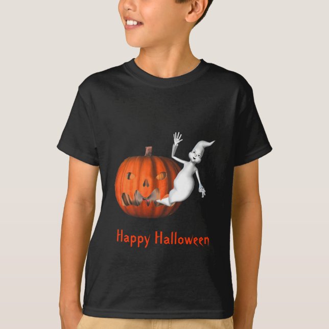Ghost-Kürbislaterne Kids Halloween T-Shirt (Vorderseite)