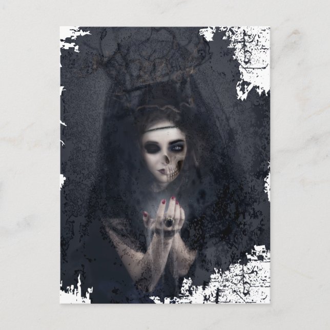Ghost Lady Haunting Skull Skeleton Postkarte (Vorderseite)