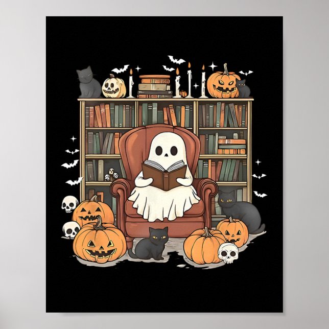 Ghost Library Halloween Book Reading Books Lover T Poster (Vorne)