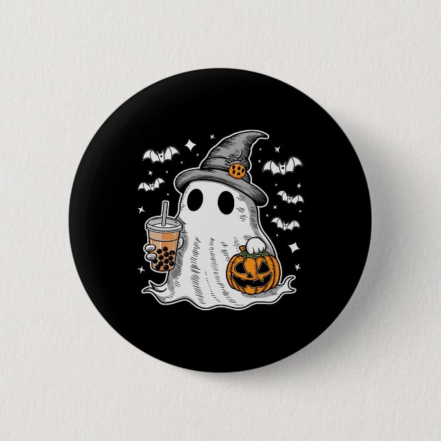 Ghost Milktea Ghost Drinking Bubble Tee Button (Vorderseite)