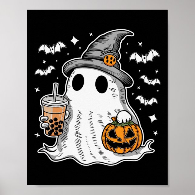 Ghost Milktea Ghost Drinking Bubble Tee Poster (Vorne)