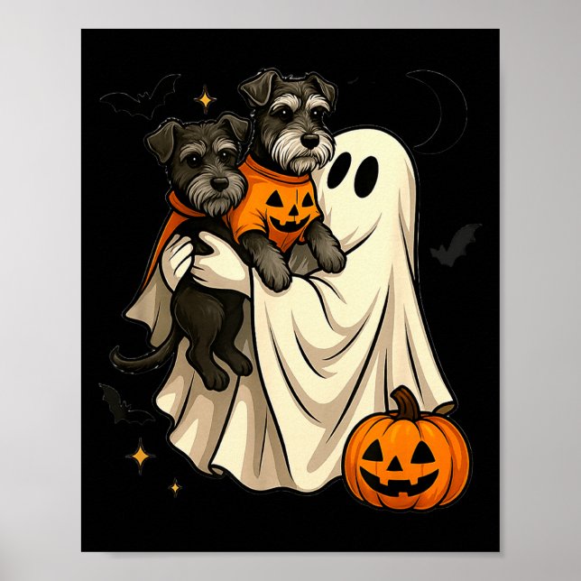 Ghost Miniature Schnauzer Dog Halloween  Poster (Vorne)