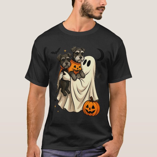 Ghost Miniature Schnauzer Dog Halloween  T-Shirt (Vorderseite)