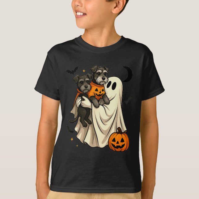 Ghost Miniature Schnauzer Dog Halloween  T-Shirt (Vorderseite)