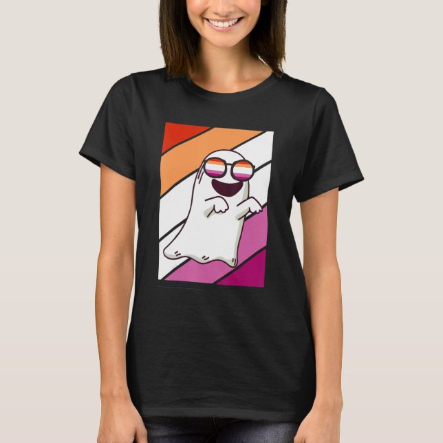 Ghost mit dem stolzen Lesben-Flag Lgbtq Stolz Ally T-Shirt (Vorderseite)