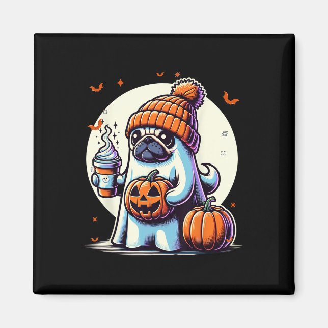 Ghost Mops Pumpkin Drinks Beanie Fall Halloween Magnet (Vorne)
