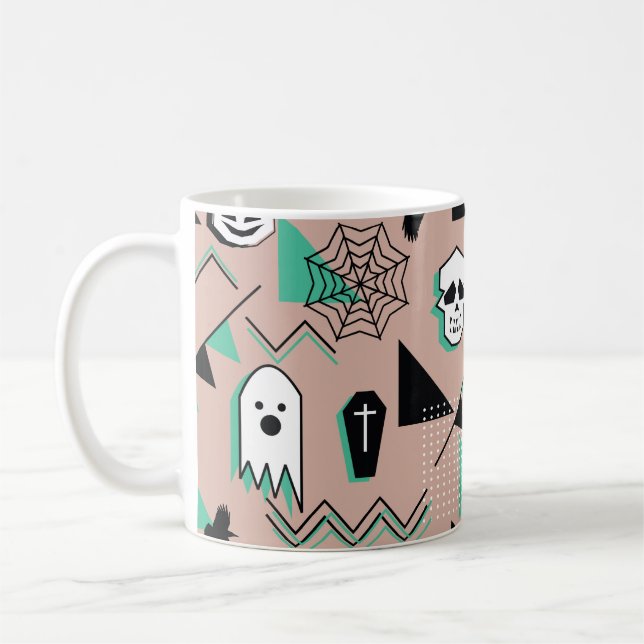 Ghost-Muster,Halbween Theme nahtlose Muster mit Kaffeetasse (Links)