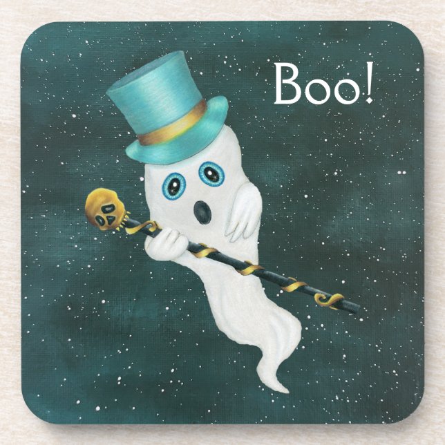 Ghost Night Sky Blue Augen Top Hat Gold Skull Can Getränkeuntersetzer (Vorderseite)