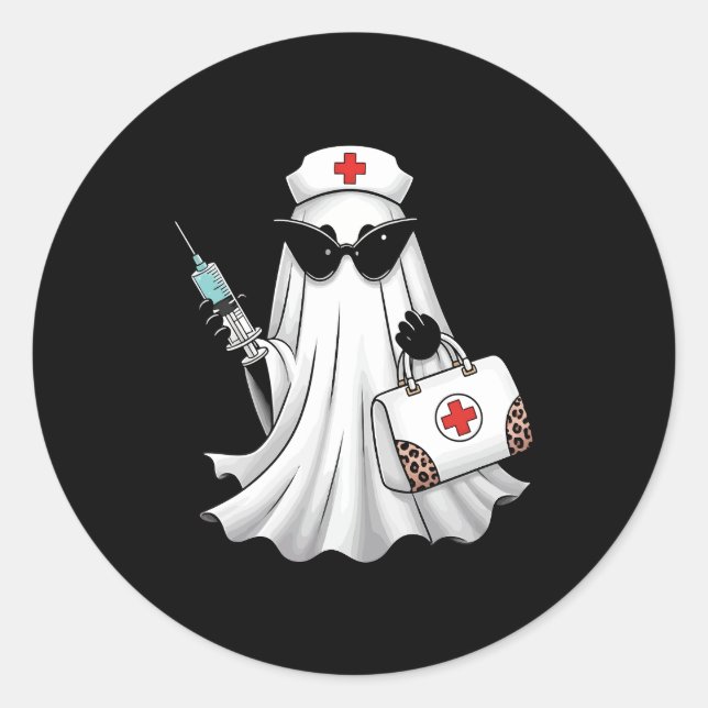 Ghost Nurse Halloween Runder Aufkleber (Vorderseite)