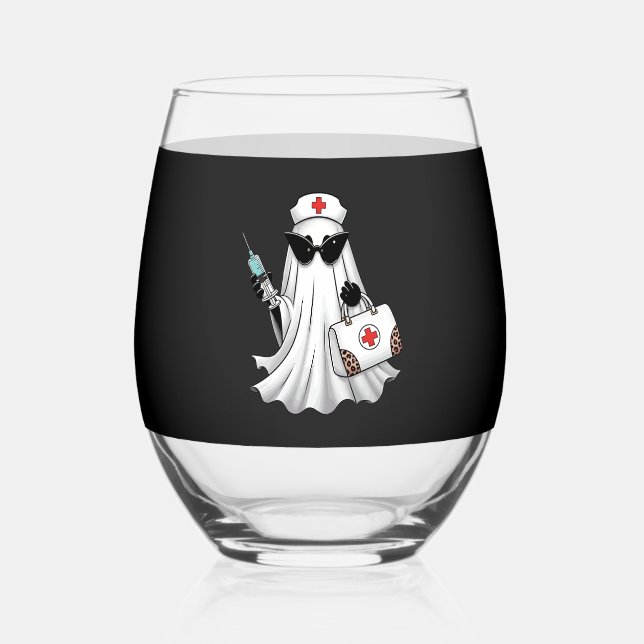 Ghost Nurse Halloween Weinglas Ohne Stiel (Vorderseite)