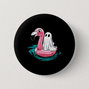 Ghost on a Pool Funny Spookoky Sommer Sommergenie Button