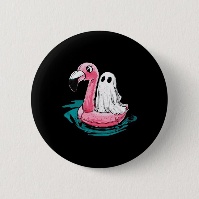 Ghost on a Pool Funny Spookoky Sommer Sommergenie  Button (Vorderseite)