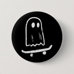 Ghost on Skateboard Spaß Retro Halloween Kostüm Bo Button