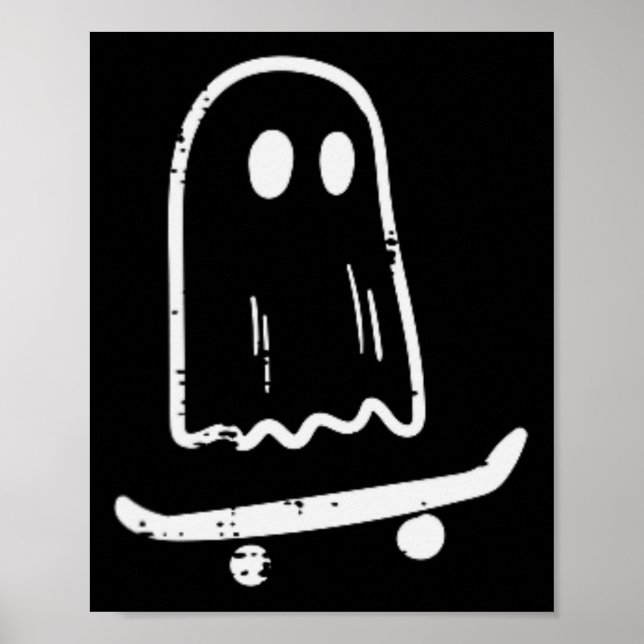 Ghost on Skateboard Spaß Retro Halloween Kostüm Bo Poster (Vorne)