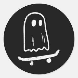 Ghost on Skateboard Spaß Retro Halloween Kostüm Bo Runder Aufkleber