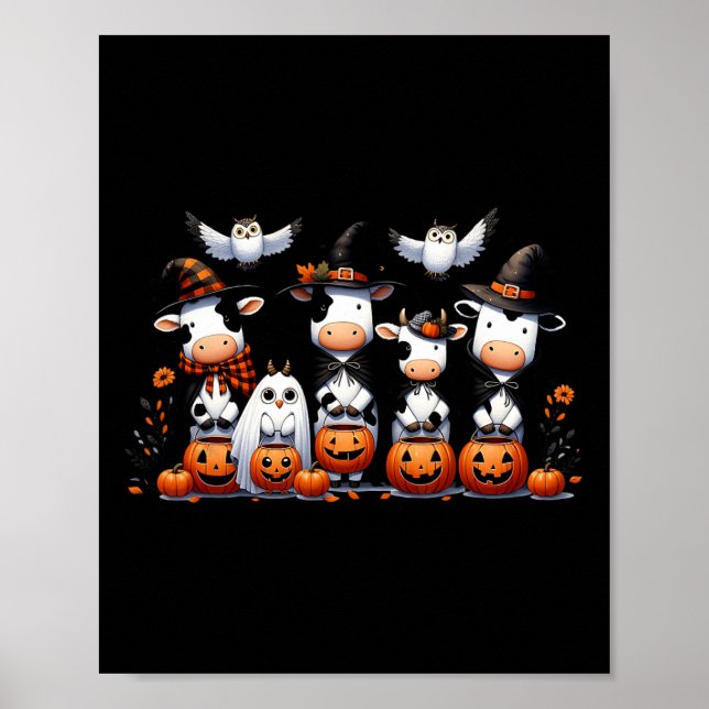 Ghost Owls Kühe Halloween Tiere Kuh Lover Spooky Poster (Vorne)