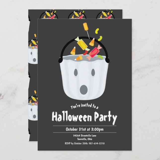 Ghost Pail Candy Kid's Halloween-Party Einladung (Vorne/Hinten)