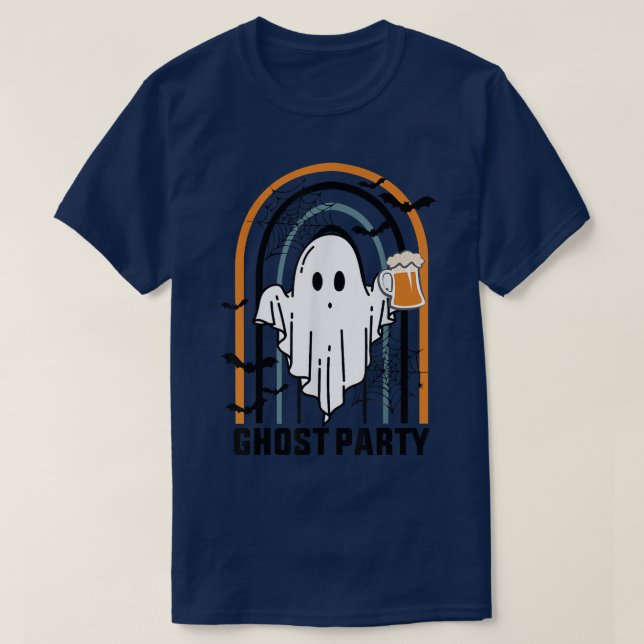 Ghost Party, Halloween Drinking Ghost, Retro Vinta T-Shirt (Design vorne)