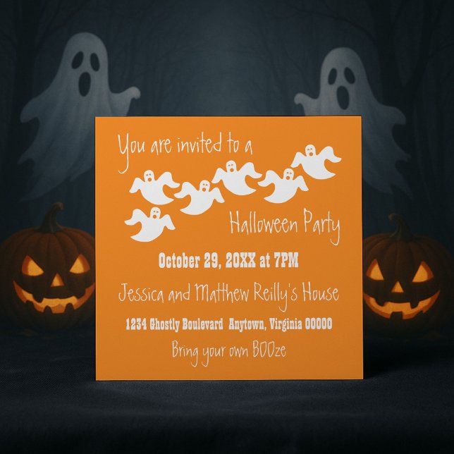 Ghost Party Halloween Einladung, Orange Einladung (Orange Ghost Party Halloween Invitation)