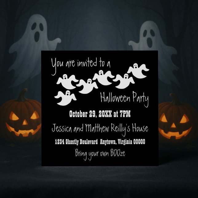 Ghost Party Halloween Einladung, Schwarz Einladung (Black Ghost Party Halloween Invitation)