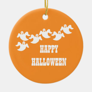 Ghost Party Halloween Ornament, Orange Keramik Ornament
