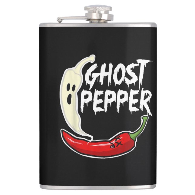 Ghost Pepper Funny Spicy Hot Halloween Ghost Peppe Flachmann (Vorderseite)