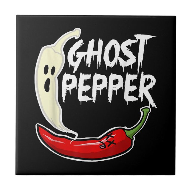 Ghost Pepper Funny Spicy Hot Halloween Ghost Peppe Fliese (Vorderseite)