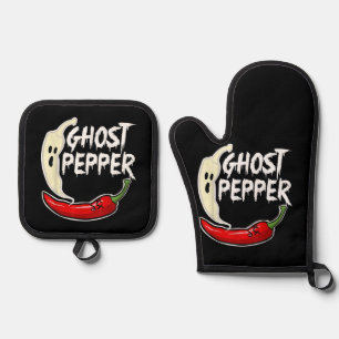 Ghost Pepper Funny Spicy Hot Halloween Ghost Peppe Ofenhandschuh & Topflappen-Set