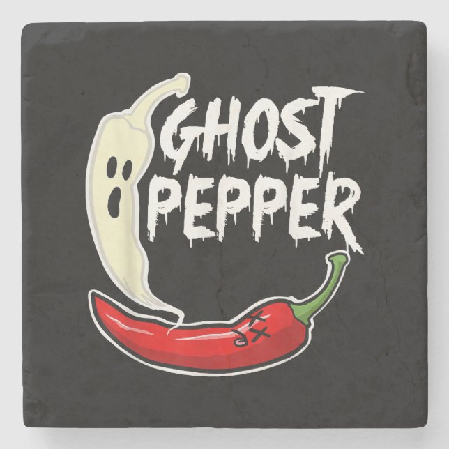 Ghost Pepper Funny Spicy Hot Halloween Ghost Peppe Steinuntersetzer (Vorderseite)