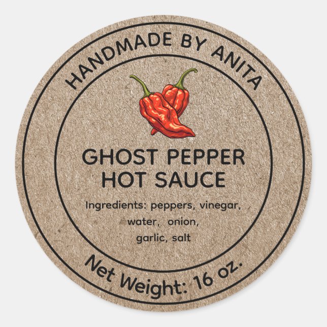 Ghost Pepper Hot Sauce Canning Jar Label Kraft Runder Aufkleber (Vorderseite)