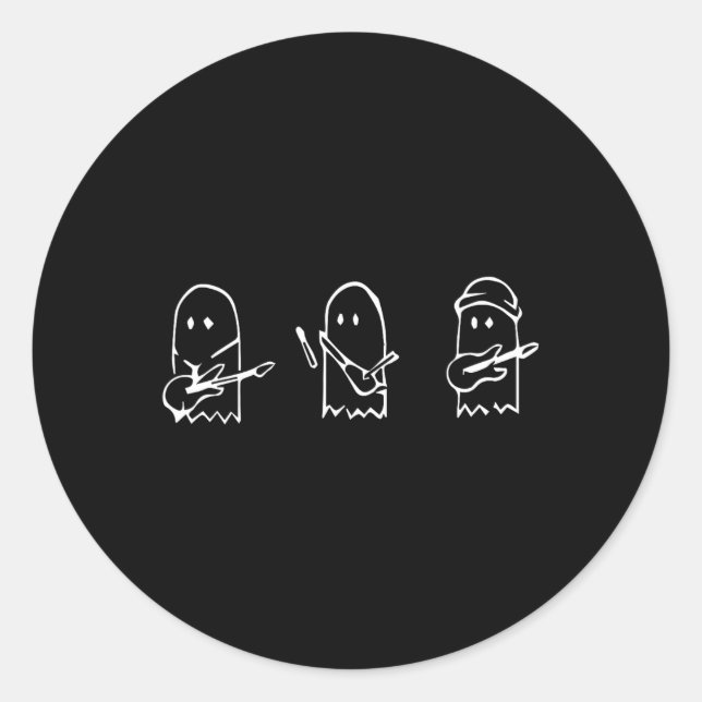 Ghost Playing Gitarre Lazy Halloween Kostüm Spaß M Runder Aufkleber (Vorderseite)