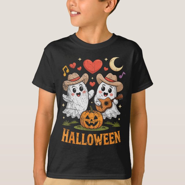 Ghost Playing Guitar For Halloween Lovers  T-Shirt (Vorderseite)