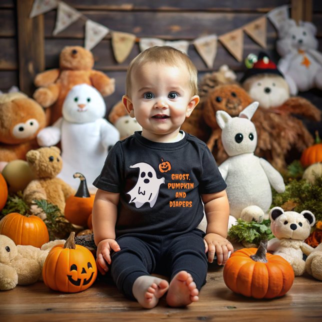 Ghost, pumpkin and diapers on Halloween Baby T-shirt (Von Creator hochgeladen)