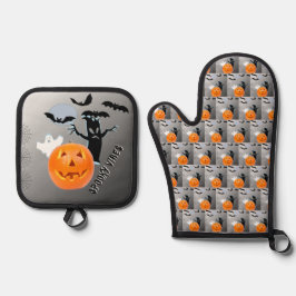 Ghost Pumpkin Bats Halloween Kitchendesign Ofenhandschuh & Topflappen-Set