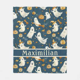 Ghost Pumpkin Falling Blätter Aquamarin Fleecedecke