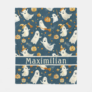 Ghost Pumpkin Falling Blätter Aquamarin Fleecedecke