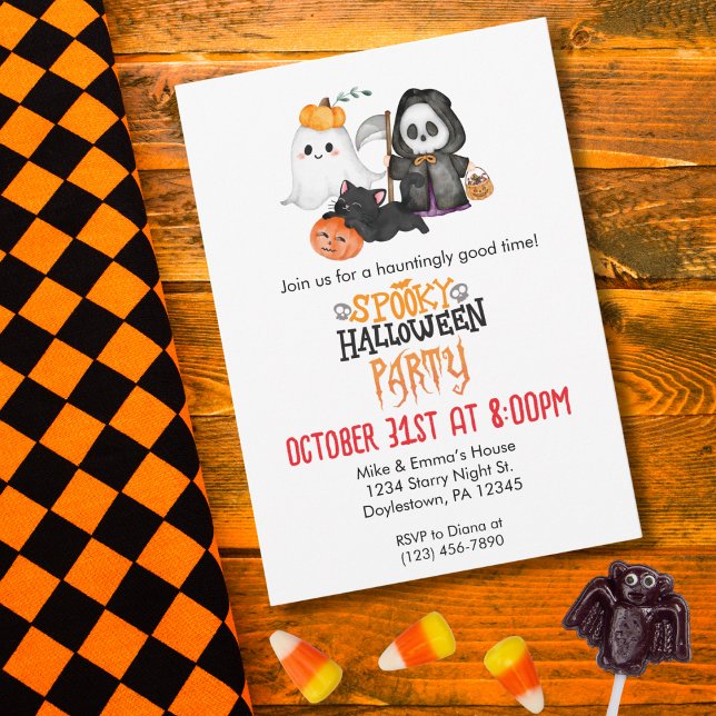 Ghost Pumpkin Grim Sensenmann Niedlich Black Cat H Einladung (Von Creator hochgeladen)