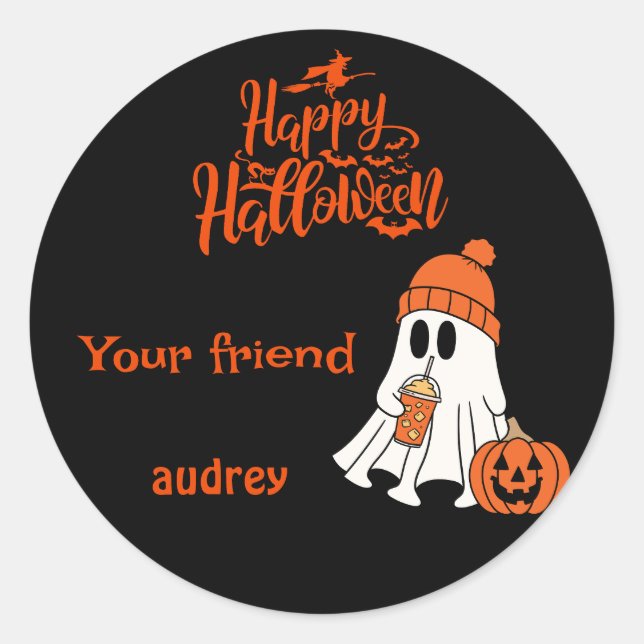 Ghost Pumpkin Happy Halloween Boo Personalisiert Runder Aufkleber (Vorderseite)