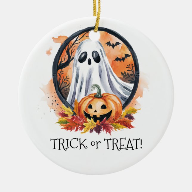 Ghost Pumpkin Trick oder Treat Halloween-Party Keramik Ornament (Vorne)
